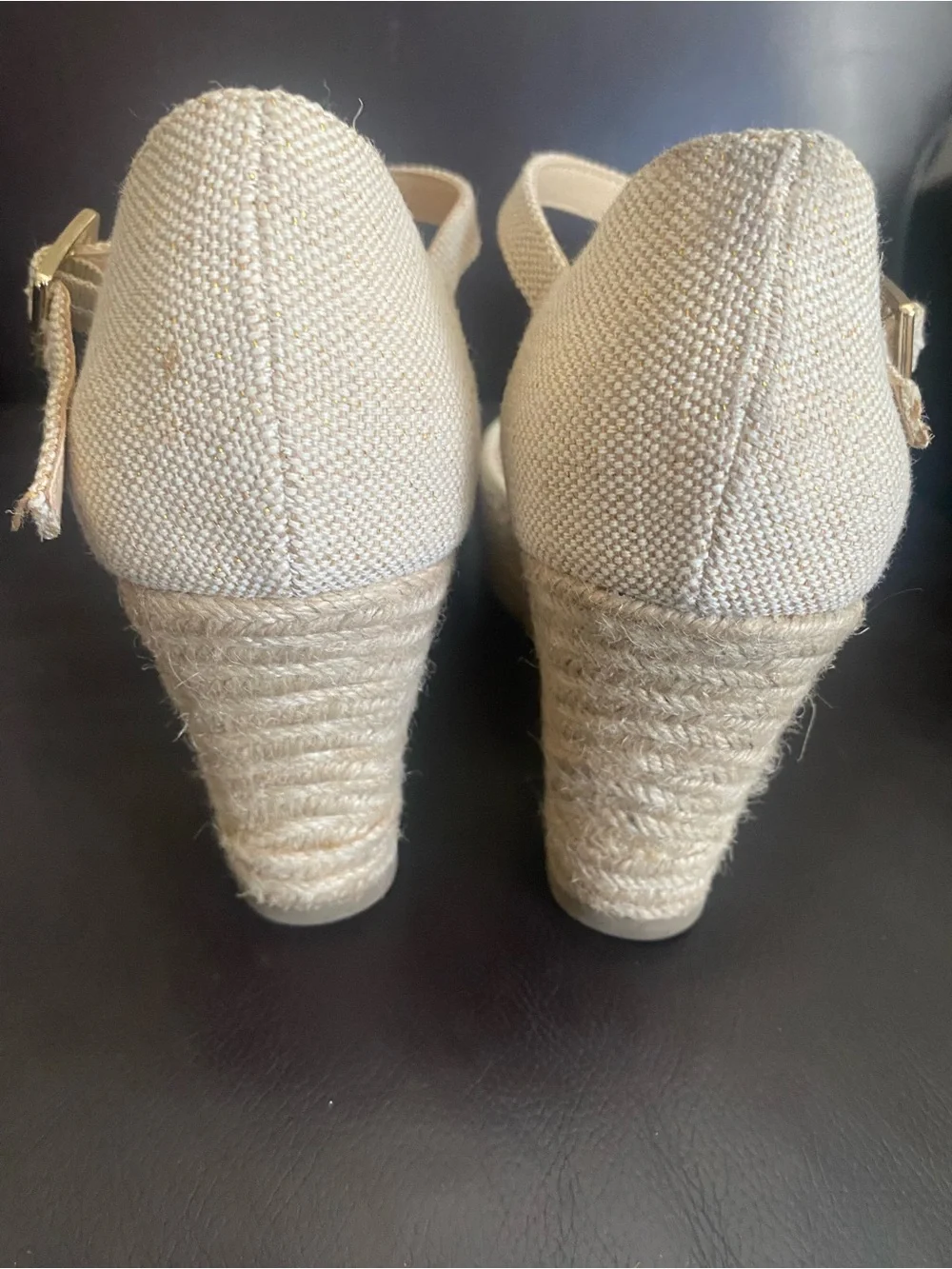 Liz Claiborne Beige Crochet Espadrille Wedge Sandals with Ankle Strap